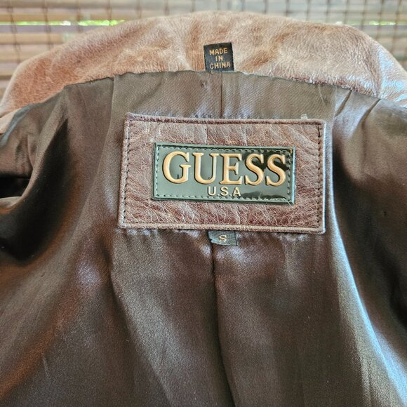 Vintage Guess Weathered Brown Leather Button Close Jacket Small - Picture 8 of 11